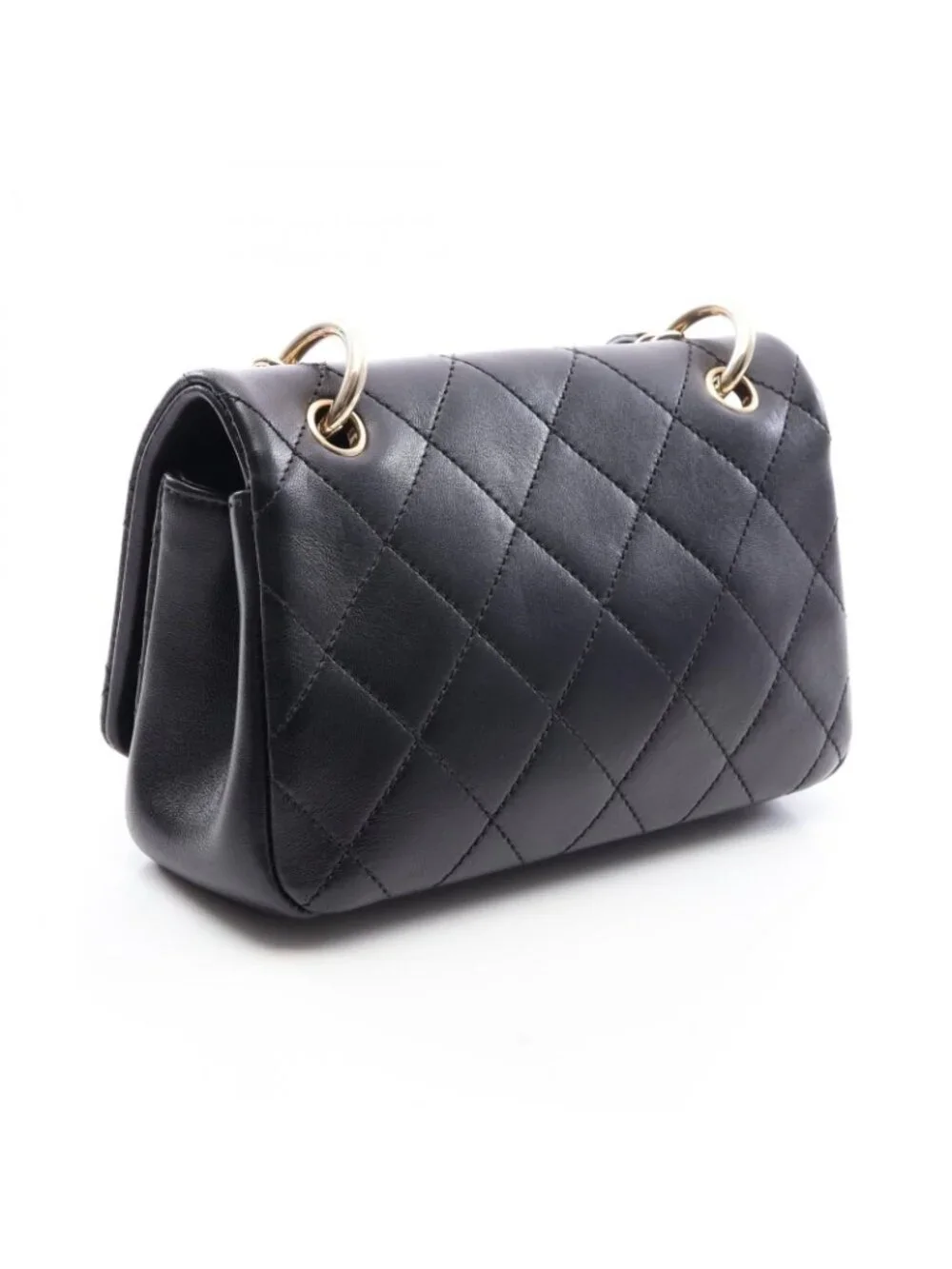 Chanel Shoulder Bag Quilted Black Lambskin Small Flap Chain